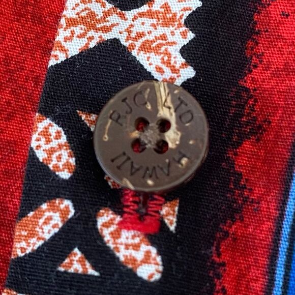 RJC Hawaiian Shirt Aloha Cotton Wood Buttons Made in USA Youth Sz 12 - Picture 6 of 11